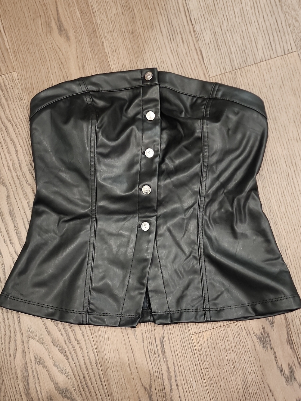 Divided Black Faux Leather Strapless Corset Jacket
